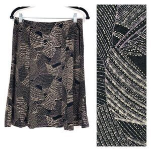 Hiroko Women's Geometric Print Stretch A-Line Midi Skirt Black Gold Size Small